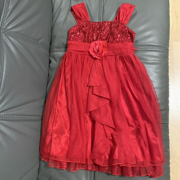 Sequin Hearts Dresses Sequin Hearts Girls 7 Red Flower Sleeveless Ruffle Party Dress Sparkle